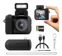Mini fotocamera digitale con scheda da 32 GB, stile Y2K, FHD 1080p, mini fotocamera retrò con base di ricarica e portachiavi design fotocamere. Schermo LCD da 1,4 pollici, fotocamere vintage ultra
