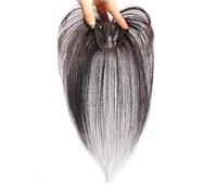 Mini frangia fatta a mano con base in seta, un pezzo, con clip, capelli veri, parrucca liscia con toupee, parte libera (5 x 5 cm, marrone moka)