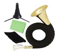 Mini French Horn With Stand - Pocket Brass Musical Instrument | Beginner-Friendly Compact Brass Horn For Music Lovers | Perfect For Outdoor Practice, Travel, Stage, And Performance