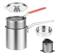 Mini friggitrice in acciaio inox 304 con coperchio e colino, friggitrice per 1 persona, con cestino e manico rimovibile, piccola friggitrice giapponese per patatine fritte, pesce, ali di pollo (1)
