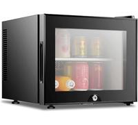Mini Frigo Porta in Vetro Soda Birra Vino in Acciaio Inox A Basso Rumore Porta in Vetro A Risparmio Energetico con Serratura Frigorifero, Piccolo Frigorifero da 20 L per Camere D'albergo Do