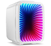 Mini frigorifero, 4L/6 lattine, piccolo frigorifero con luce da gioco dimmerabile per camera da letto, ufficio, sala giochi e auto, refrigeratore termoelettrico portatile AC/DC per alimenti, bevande