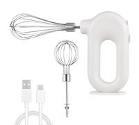 Mini frullatore manuale elettrico con 4 velocità regolabili, Frullino manuale ricaricabile tramite USB con 2 fruste rimovibili (Bianco)