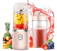 Mini Frullatore Portatile, 400 Ml Frullatore Smoothie, Spremiagrumi Elettrico Con 6 Lame,USB Frullatore Portatile per Frullati, Succhi E Smoothie (Doppia Tazza-Rosa)