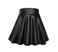 Mini gonna da skater in pelle, a vita alta, elastica, da donna, in finta pelle, Nero , M