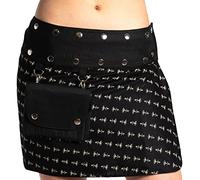 Mini Gonna per Le Donne, dall'India - con 18 Bottoni a Pressione - Reversibile con 2 Disegni Diversi e Una Borsa attaccata - Gonna a Portafoglio Come Abiti da Festival Goa, Nero