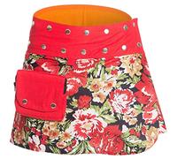 Mini Gonna per Le Donne, dall'India - con 18 Bottoni a Pressione - Reversibile con 2 Disegni Diversi e Una Borsa attaccata - Gonna a Portafoglio Come Abiti da Festival Goa, Rosso