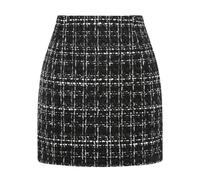 Mini Gonna Scozzese da Donna a Vita Alta Una Linea Aderente gonne Autunnali, Nero, M