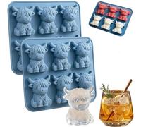 Mini Highland Cow Ice Cube Mold,3D Cute Highland Cow Silicone Ice Cube Tray,Reusable Cattle Shaped Ice Mold,Funny 3D Highlands Cattles Gift, ICES Mold Tray for Chocolate,Candy,Homemade Treats (2PCS)