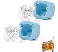 Mini Highland Cow Ice Cube Mold, 3D Highland Cow Ice Cube Tray, Cute Cattle Silicone Ice Tray for Whiskey Cocktails Coffee, Reusable Silicone Mold for Drinks, Parties, Gift (2set)