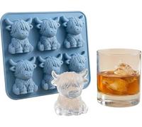 Mini Highland Cow Ice Cube Mold, stampo in silicone 3D per cubetti di ghiaccio a forma di mucca, divertente stampo per whisky, cocktail bourbon, regalo per amanti della mucca, amici, feste, bar di