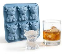 Mini Highland Cow Ice Cube Vassoio 3D Highland Cow Ice Cube Tray Silicone Reusable Cattle Ice Mold, Novelty Cow Ice Mold for Drinks, Novel Cow Easter Molds