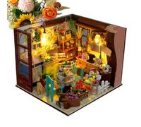 Mini House Building Kit - Diorama Model Toy | LED Light Up Desk Decor Craft | Wood, cloth, beads, and paper materials. LED light creates warm glow. Perfect desk decor for dorms, bookshelves, and living r