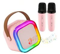 Mini impianto karaoke per bambini e adulti con 2 microfoni senza fili, luci led multiple, altoparlante karaoke, regalo di karaoke per ragazze e ragazzi dai 4 ai 12+ anni, adatto per feste di Natale, g