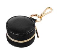 Mini Jewelry Organizer - Keychain Ring Case | 5x5x3cm Storage Box with Secure Zipper Closure, Pu Leather Travel Holder with Soft Velvet Lining, Small Accessory Container, Space Saver Accessory Case