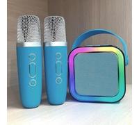 Mini karaoke, cambia voce, mini altoparlante con 2 microfoni Voice Changer, altoparlante portatile Bluetooth con luci, regalo di compleanno per ragazze, ragazzi, famiglia, feste in casa (blu azzurro)