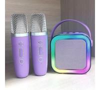 Mini karaoke, cambia voce, mini altoparlante con 2 microfoni Voice Changer, altoparlante portatile Bluetooth con luci, regalo di compleanno per ragazze, ragazzi, famiglia, feste in casa (viola)