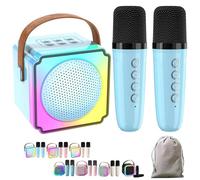 Mini karaoke, cambia voce, mini altoparlante con 2 microfoni Voice Changer, altoparlante portatile Bluetooth con luci, regalo di compleanno per ragazze, ragazzi, famiglia, feste a casa (blu-B)