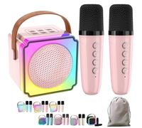 Mini karaoke, cambia voce, mini altoparlante con 2 microfoni Voice Changer, altoparlante portatile Bluetooth con luci, regalo di compleanno per ragazze, ragazzi, famiglia, feste in casa (rosa)