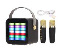 Mini Karaoke per Bambini, Altoparlante Wireless con Effetti con 2 Microfoni per Party Machine BT 5.3 Illuminazione a LED