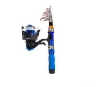 Mini kit canna da pesca, asta telescopica ultra corta con mulinello, attrezzatura leggera e custodia ordinata, kit per viaggi, bambini e gite spontanee sul lago (set blu da 2,1 m)
