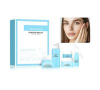 Mini kit da viaggio idratante per la cura della pelle, regalo luminoso per donne e adolescenti, rimozione del trucco, detergente, essenza, crema per gli occhi e trattamento idratante, blu, dimensioni