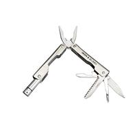 Mini kit di attrezzi - Set di utensili multifunzione in acciaio inox con coltello, pinze, lima, cacciavite a croce e testa piatta, torcia a LED e custodia per il trasporto, argento