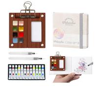 Mini kit di pittura ad acquerello, set di acquerelli da viaggio, tavolozza tascabile ad acquerello con 8 scomparti, con album da disegno, clip, penna e 12 colori aggiuntivi, set regalo per
