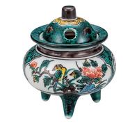 Mini Koro Kutani Yaki Articoli Giapponese Incenso Bruciatore Vaso Blu Fiore Bird