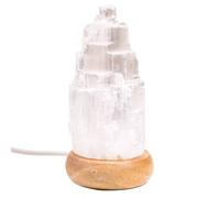 Mini Lampada con cristalli di Selenite Chakra bianca cm 10 USB + LED 6 colori