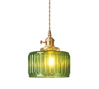 Mini Lampadario in Ottone con Paralume in Vetro Rotondo Rigato, Industriale Rétro Loft Bar E27 Lampada a Sospensione a Soffitto per Camera da Letto Sala da Pranzo Cucina - Verde