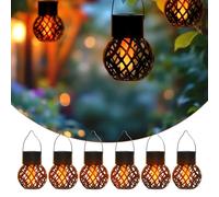 Mini lanterne solari pendenti da 9 x 7 cm con effetto fiamma, set da 6, piccoli faretti LED per appendere all'esterno, illuminazione decorativa da giardino, lanterna solare, lampada a sospensione