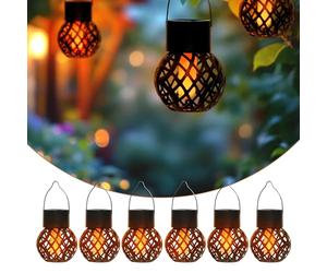 Mini lanterne solari pendenti da 9 x 7 cm con effetto fiamma, set da 6, piccoli faretti LED per appendere all'esterno, illuminazione decorativa da giardino, lanterna solare, lampada a sospensione