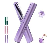 Mini Latest Hairdressing Comb, Dual Purpose Ceramic Hairdressing Comb Smooth, Frizz-Free Hair Anytime with Portable 2-in-1 Touch-Up & Adjustable Heat (Purple)