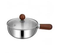 Mini lattiera in acciaio inox, antiaderente con manico in legno, resistente al calore, per casa, ristorante, cucina, argento (14 cm con coperchio)