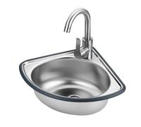 Mini Lavabo 34x34x15 cm Lavandino da Parete in Acciaio Inox ad Angolo Lavello da Bar Cucina Bagno WC Piccolo con Scolapiatti e Rubinetto