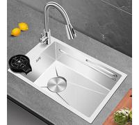 Mini Lavabo da Appoggio in Acciaio Inox, Moderno Lavello Cucina a Montaggio Laterale con Lavapiatti e Rubinetto, for Lavanderia, Balcone, Giardino
