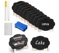 Mini Lavagna in Legno, 12 Pezzi Mini Lavagna Segni con Basi, Messaggi Bordo Lavagnette mit 2 Marcatori e 1 Gomma e Panno, Lavagnette Cancellabili Segnaposto per Decorazione di Nozze, Feste