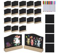 Mini lavagne da tavolo in legno con basi, confezione da 20, double face, con 12 penne colorate e panni per la pulizia, ideali per eventi