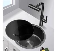 Mini Lavandino Cucina Rotondo Moderno con Rubinetto, Lavabo da Bar in Acciaio Inox a Vasca Singola for Uso Domestico, Installazione Sopra/Sotto Il Tavolo