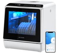 Mini lavastoviglie, BLITZHOME lavastoviglie portatile controllo tramite smart app, 6 programmi, da tavolo, con serbatoio dell'acqua da 5l, utilizzabile con/senza allacciamento idrico, asciugatura
