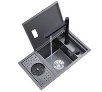 Mini lavello a goccia in acciaio inossidabile con vetro Rr e rubinetto dell'acqua sollevabile sotto il bancone stazione di lavoro per bar, appartamenti e camper, design compatto 70 x 40 x 22 cm