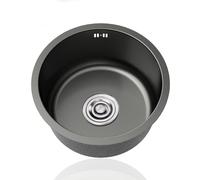 Mini lavello da cucina nero, rotondo in acciaio inossidabile 304, lavello piccolo, lavello singolo per roulotte con raccordi di scarico e troppopieno, per bar, ristorante, sottopiano e montaggio
