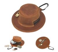 Mini Leather Coin Purse with Cowboy Hat Shape,Retro Topper Shape Coin Purse,Unique Portable Keychain Zippered Bag for Man