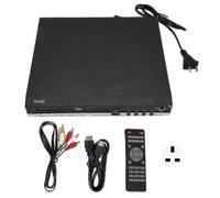 Mini lettore DVD con supporto 1080p, HDMI, porta USB, uscita AV e telecomando.