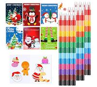 Mini libro da colorare di Natale e 12 pezzi pastelli a cera impilabili, 12 colori pastelli per dipingere per bambini regalo per la scuola ufficio, set regalo di compleanno per bambini (Natale B)