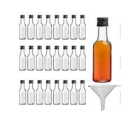 Mini Liquor Bottles (24 Pack) - Reusable Plastic 50ml Empty Spirit Bottles with Black Screw Caps And Liquid Funnel