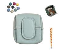 Mini Lychee Coin Pouch, 2025 Mini Top Grain Leather Small Women’s Wallet, Can Store Keys, Coins, and Headphones (linen blue)