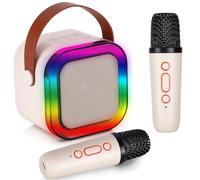 Mini macchina bianca per karaoke con 2 microfoni wireless per bambini e adulti, 18 canzoni precaricate, portatile per ragazze giocattoli da 4, 5, 6, 7, 8, 10, 12+ anni