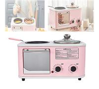 Mini Macchina Elettrica per La Colazione, Domestico 3 in 1 Macchina Prima Colazione, Mini Forno del Pane Forno per La Pizza Padella Tempo E Temperatura Regolabili,Pink